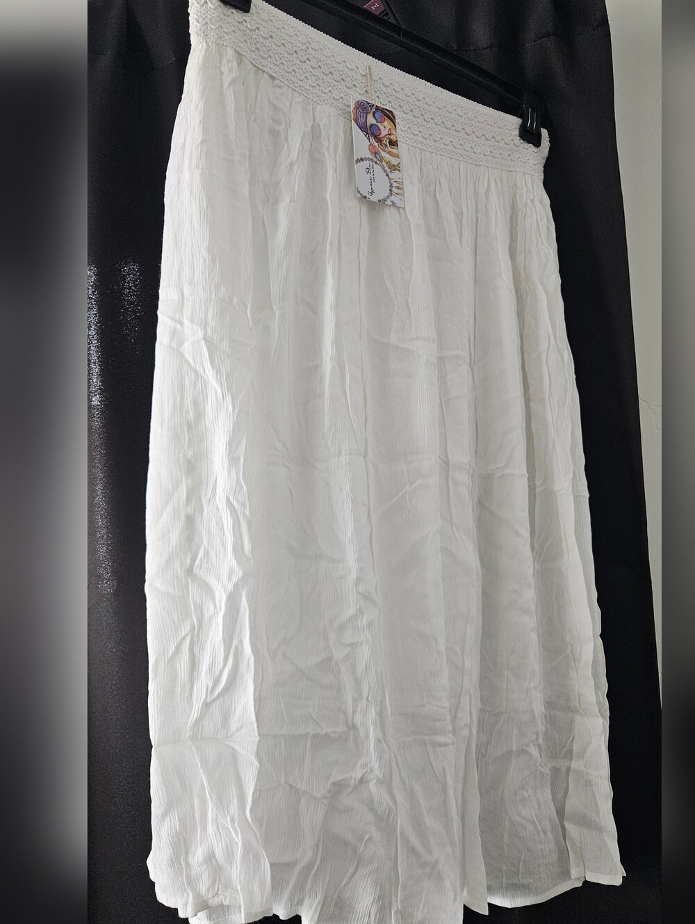 Gypsie Blue White Crinkle Maxi Skirt with Smocked Waist